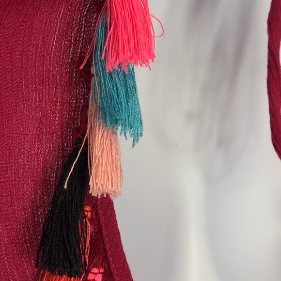Xhilaration Beach Cover Up Open Back Tassel Details Cranberry Color size small - Picture 14 of 16